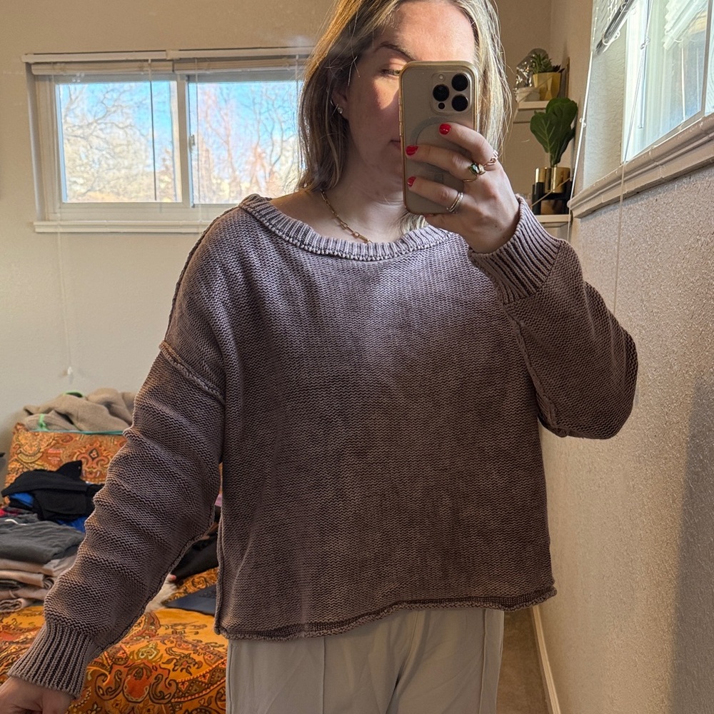 Mustard Seed Casual Lavender Cropped Knit Sweater - Women